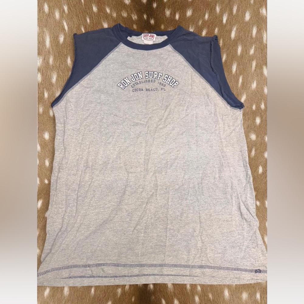 Men's Ron Jon Gray and Blue muscle tee